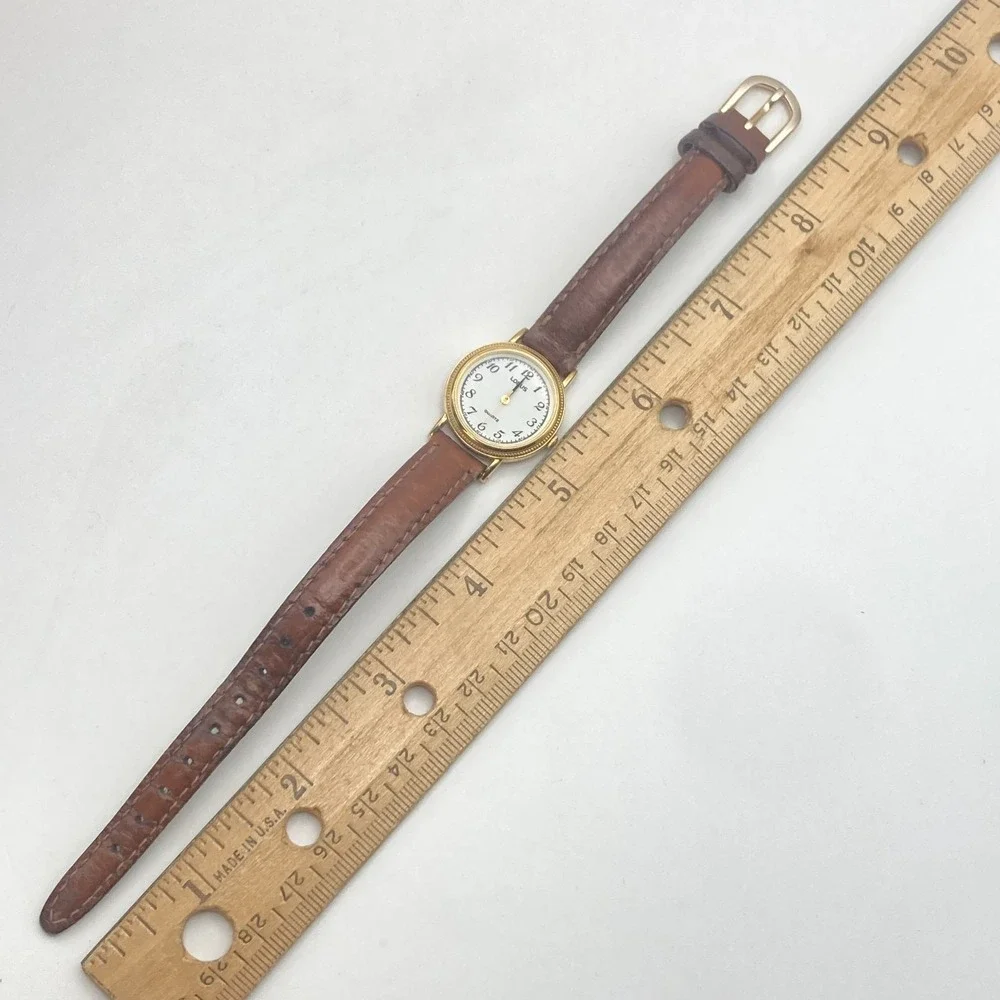 Vintage Lorus Women's Watch 24mm Gold Tone V811-1920 Brown Band New Battery 8.5